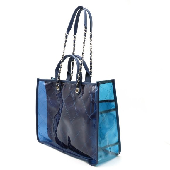 CHANEL Large Bag Coco Splash Tote Chain Shoulder Vinyl Clear Blue A57411 - Picture 2 of 7